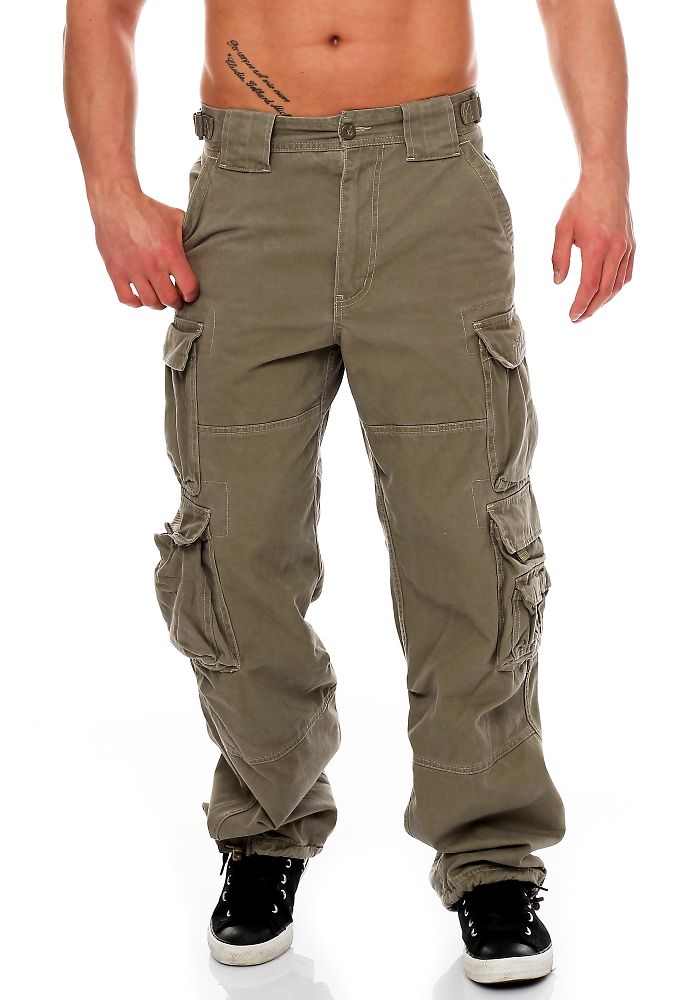 Jet Lag Herren Cargo Hose 007 olive Seitentaschen Jeans grün army Cargohose 