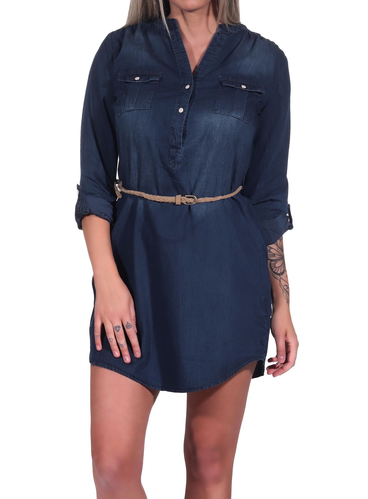 Hailys Damen Kleid Jeanskleid Hemdkleid Shirtkleid Minikleid langarm Denim  Patty | eBay