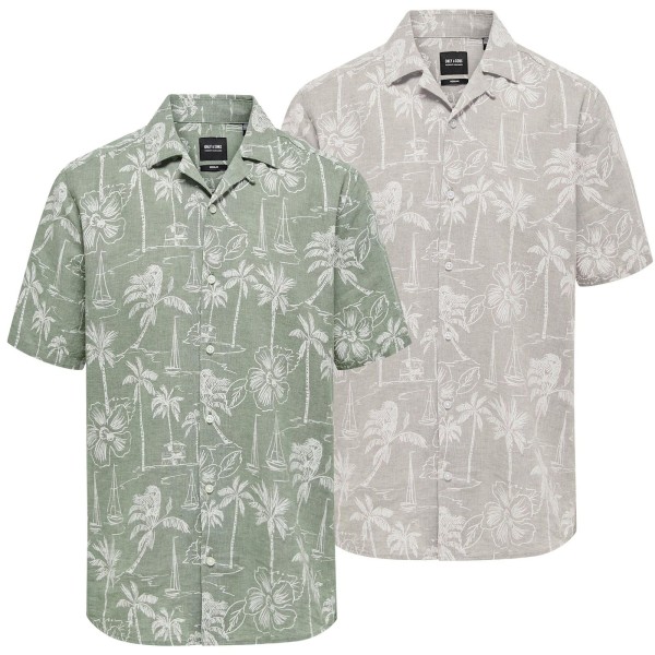 ONLY & SONS Herren Leinen Hemd ONSCaiden Hawaii