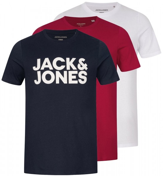 Set 3er Jack & Jones Herren T-Shirt O-Neck JJECorp Logo Tee 12151955