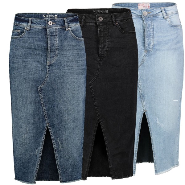 Sublevel Damen Midi Jeans Rock LSL-459