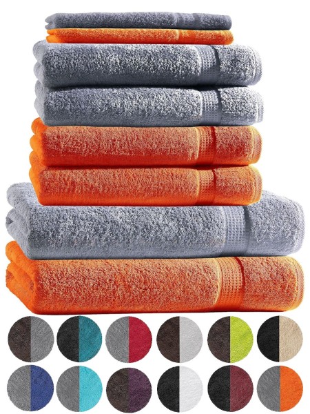 Set 8er LHT 2 Duschtücher + 4 Handtücher + 2 Waschhandschuhe 2 Farben gemischt