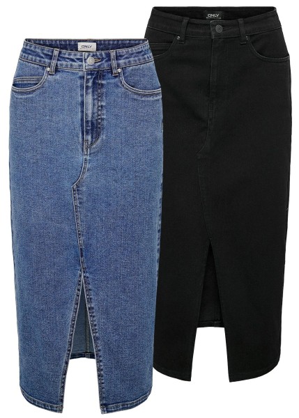 Only Damen Midi Jeans Rock ONLSiri Front Slit Skirt