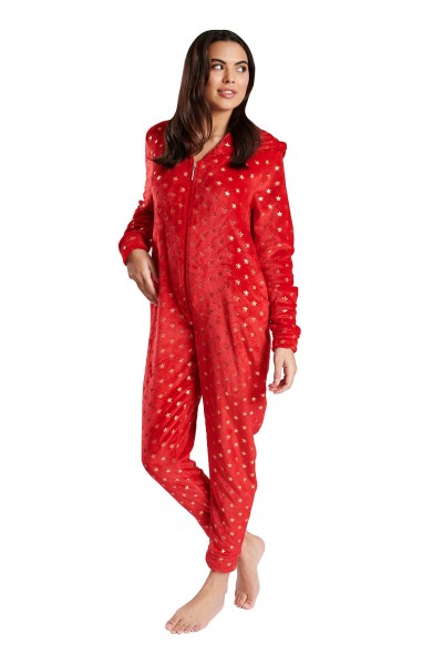 Continental Damen Jumpsuit Red/Gold Star Flannel Fleece 791212