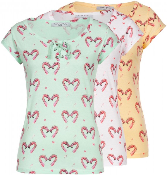 Sublevel Damen T-Shirt Flamingos LSL-362